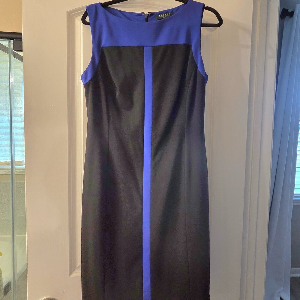 Ralph Lauren Sleeveless Boatneck Colorblocked Jersey Dress Black/Blue Sz 14